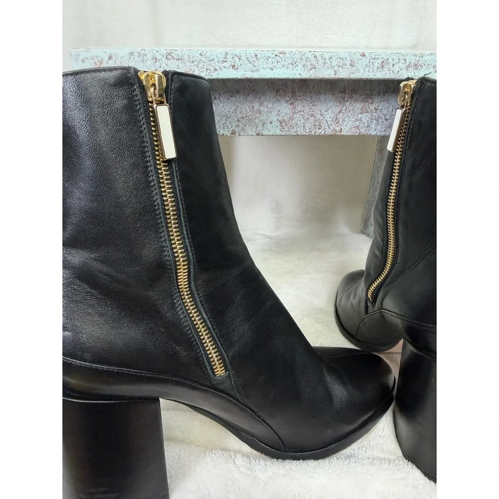 Dear Frances Spirit Boots Women 37.5 Black Leather Block Heel Ankle Bootie Italy